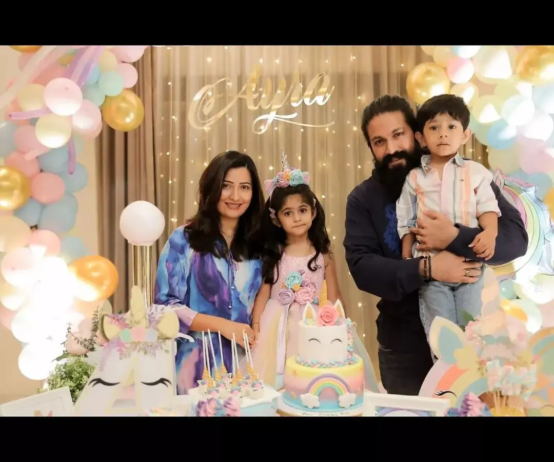 It is always a pleasure to celebrate with actor Yash, Radhika Pandit, and their beautiful family. This photo from darling Ayra's unicorn-themed birthday captures the joy we aim to create, making us feel like part of their story.