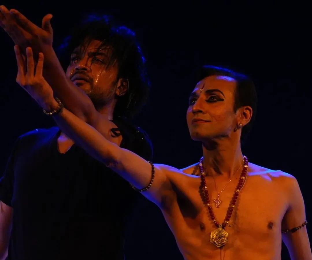 Exploring the fusion of Bharatanatyam and contemporary dance in 'Tatsama Tadbhava'. This collaboration allowed us to delve into the dualities of human nature, blending traditional abhinaya with modern movement.
