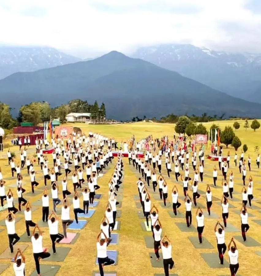 It is a powerful experience to lead hundreds of people in unison, celebrating yoga with the Himalayas as our witness. This was at a large event I organized for the Yol Army Cantonment.