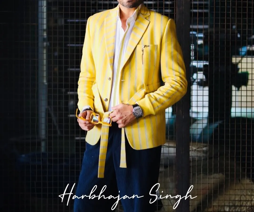 It was a pleasure to craft this custom yellow striped blazer for cricket legend Harbhajan Singh. This look shows how a bold, contemporary design can be both dapper and sophisticated, perfect for any high-profile event.