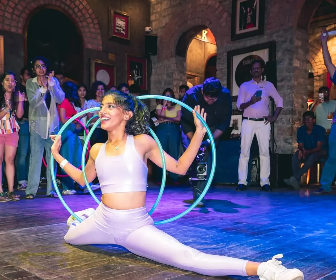 So much joy performing at the Hard Rock Cafe in Bangalore! This was for a huge hoop party, and the energy from the crowd was just incredible. Moments like these, sharing the love for movement with so many people, are what I live for.