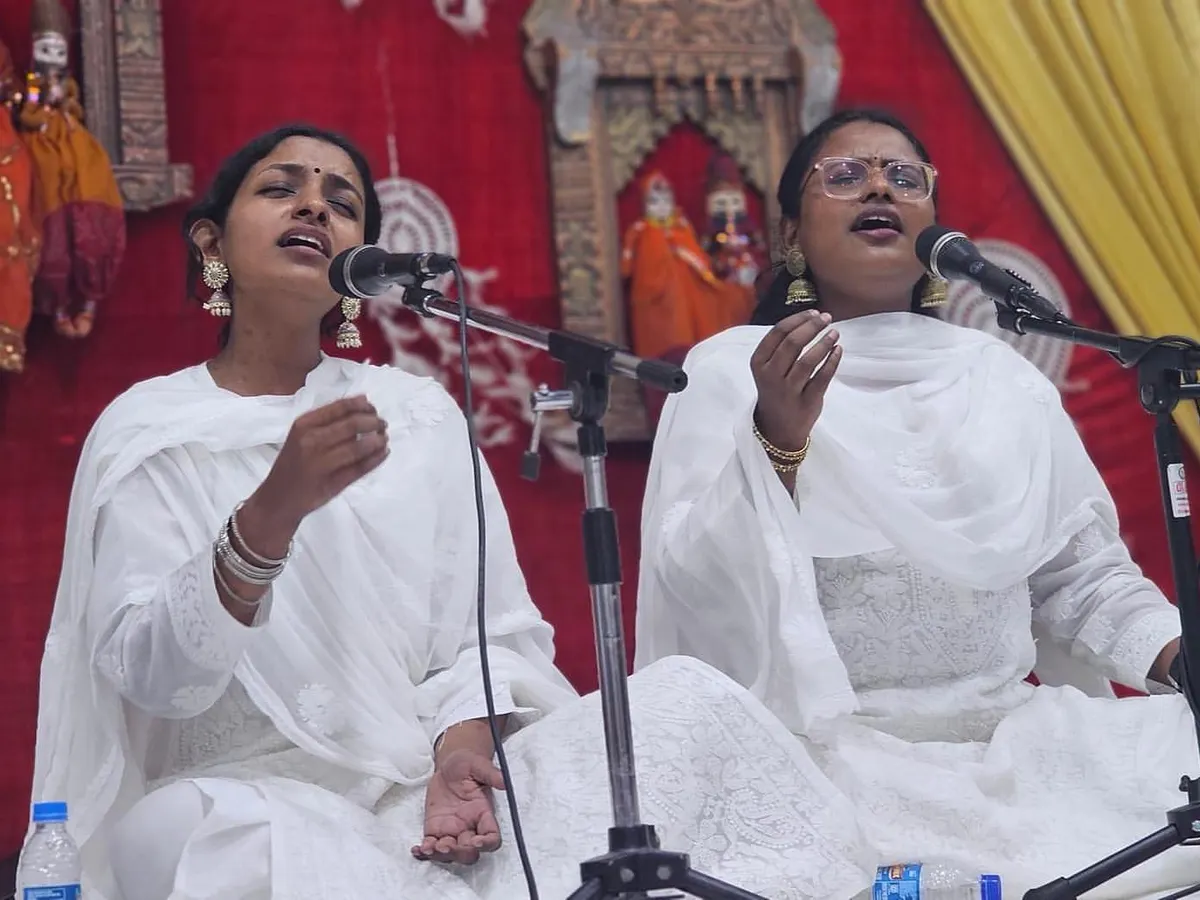 The journey of a student culminates in moments like these. Here, two of my disciples, the Nair sisters, perform together at our Swarveni Utsav, their voices united in harmony. This is the beauty of the Guru-Shishya parampara, where dedication blossoms into artistry.