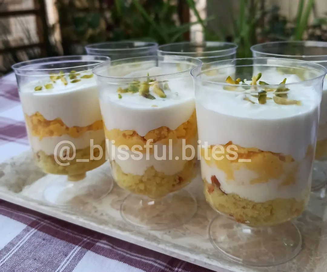 A modern twist on a classic, these are my Indian Rasmalai Fusion dessert cups. Each cup has delicate layers of cake and creamy rasmalai, finished with a sprinkle of pistachios for a perfect individual treat.