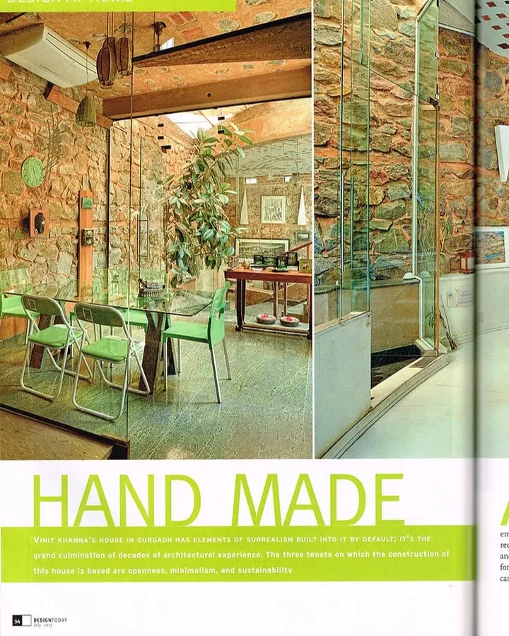 The interior of this home celebrates its "hand-made" origins, where every detail is intentional. I used exposed local quartzite stone for the walls to provide natural texture and thermal mass, contrasting it with modern glass and simple furnishings. This space demonstrates my belief that sustainable design can be both rustic and refined.