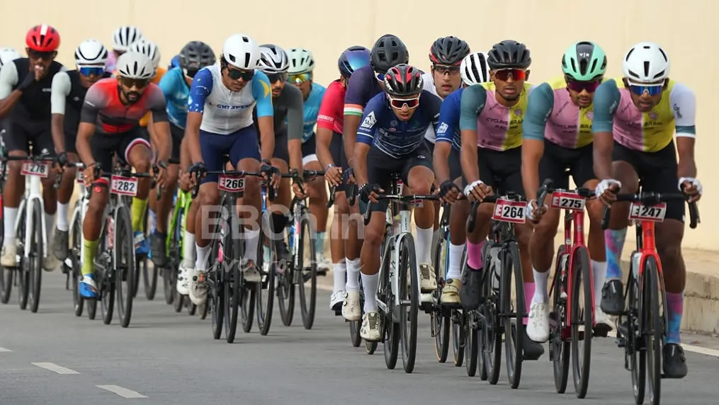 This is what premier road racing looks like. A massive peloton of dedicated cyclists battles for position during the Bangalore Classic Road Race, showcasing the scale and intensity of our events.