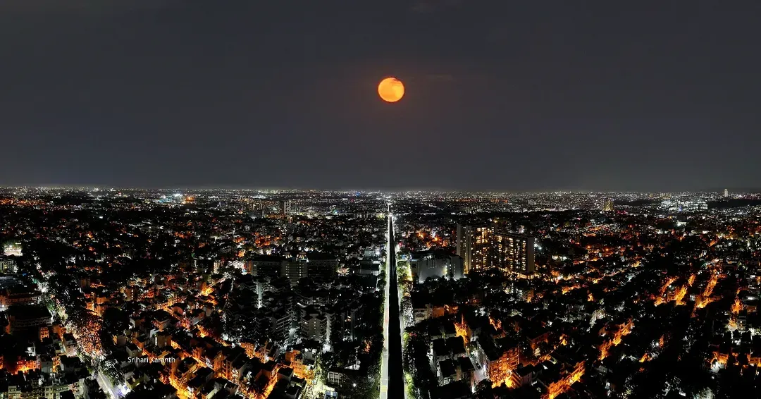 I captured this 180-degree panoramic view of the Blood Moon rising over South Bengaluru. It shows how I can document unique city-wide events from a perspective no one else can get.