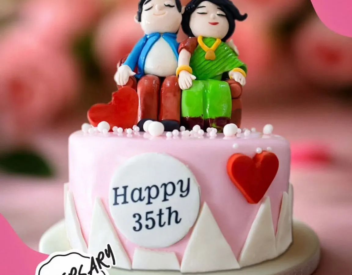 We believe your cake should tell your story. For this couple's 35th anniversary in New Friends Colony, we created custom fondant toppers to capture their journey together, side-by-side after all these years.