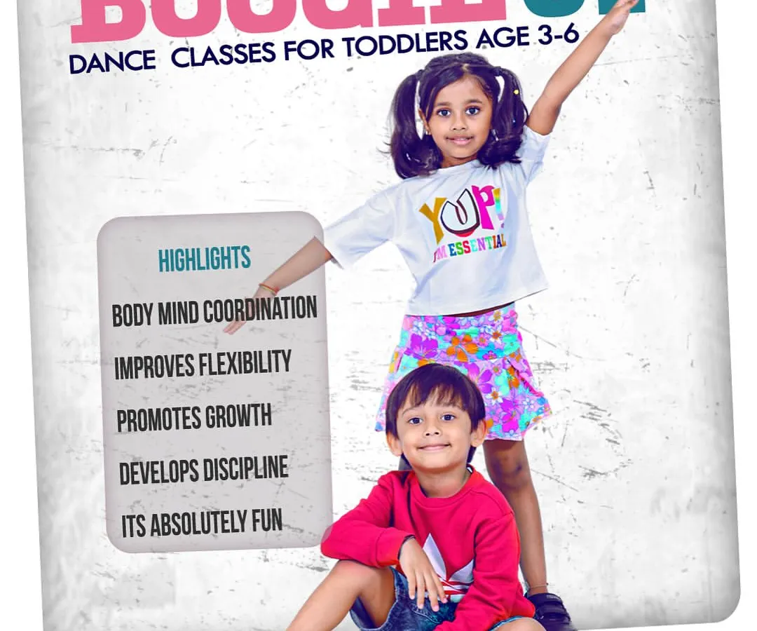 Our 'Boogie Up' classes are where the youngest dancers, from 3 to 6 years old, begin their journey. This poster highlights the fun and foundational skills like coordination and flexibility that we build through playful sessions.