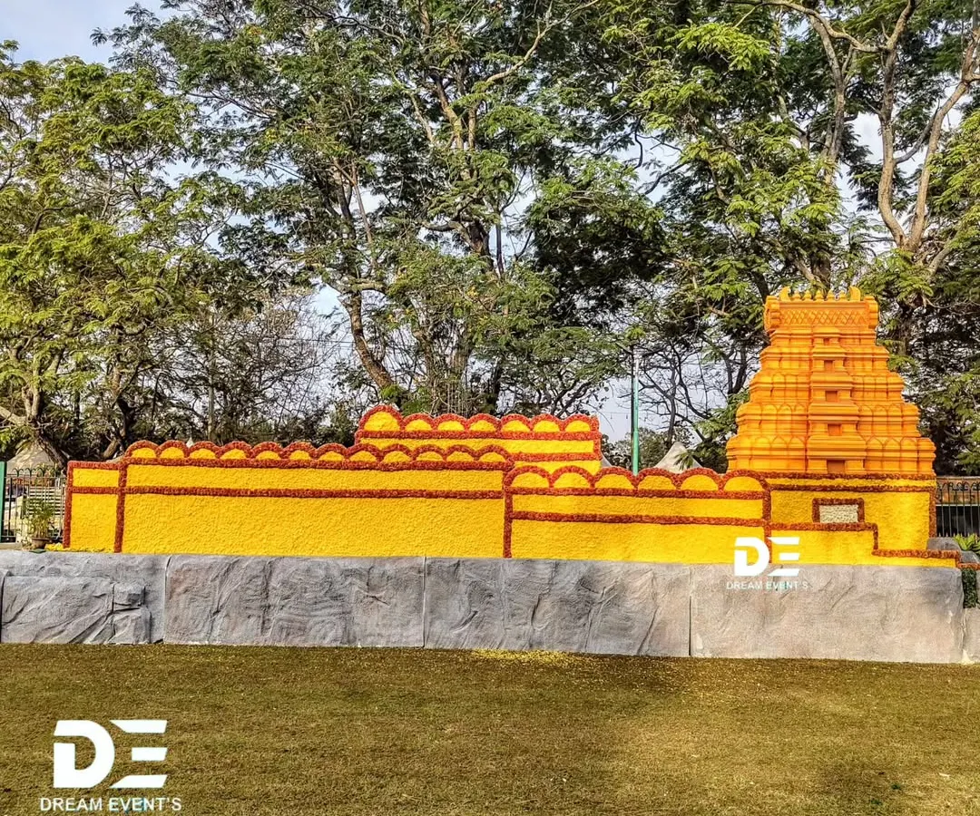 For the Mandya Flower Show, I was tasked with creating something monumental. I constructed this entire temple replica using thousands of yellow and orange marigolds, turning a floral concept into a grand architectural statement that honored our local culture.