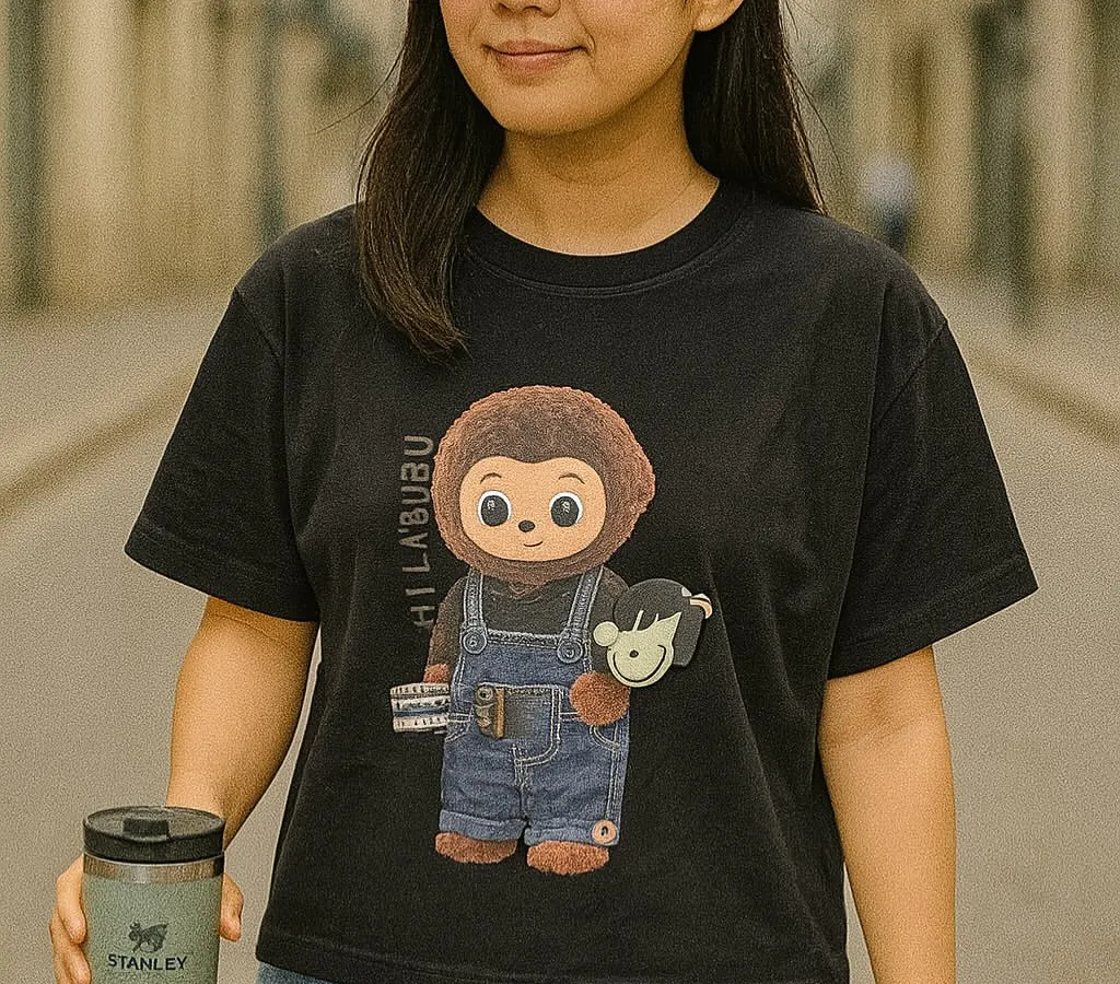 Check out the latest drop from our super popular Labubu collection. This black graphic t-shirt features the iconic character in cute denim overalls, making it a must-have for any fan. It's a versatile piece of character merchandise that pairs perfectly with denim shorts for a casual, everyday street style look.