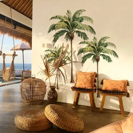 Our Island Palm Tree stickers bring a relaxed, tropical feel to this beautiful coastal-themed room. They are easy to apply and perfect for creating a feature wall that feels like a permanent vacation.