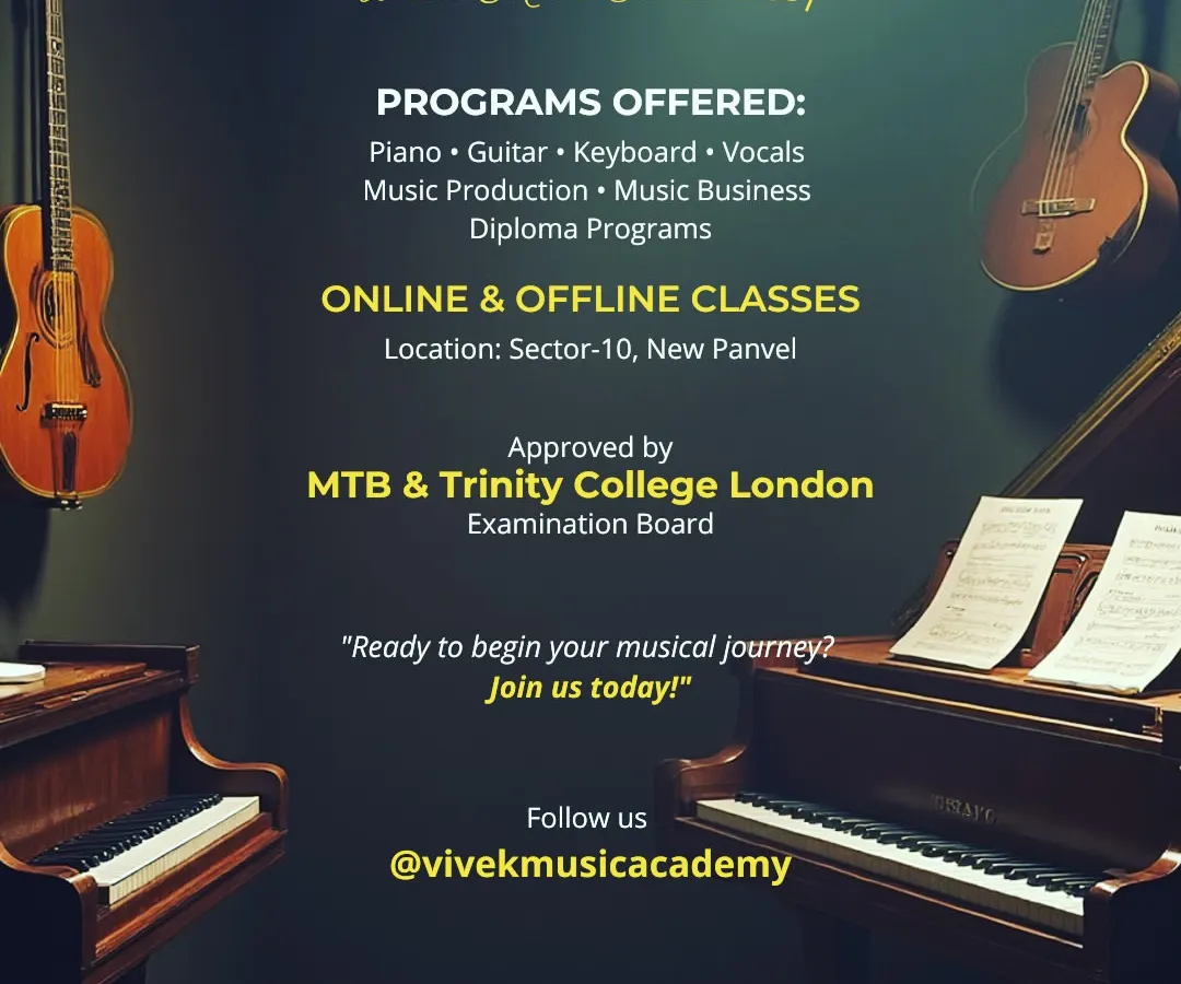 This is a snapshot of the musical journey we offer. From foundational piano, guitar, and vocal lessons to specialized diploma programs in music production, we provide structured courses for all aspirations. All our programs are designed for certification with exam boards like Trinity College London and MTB.