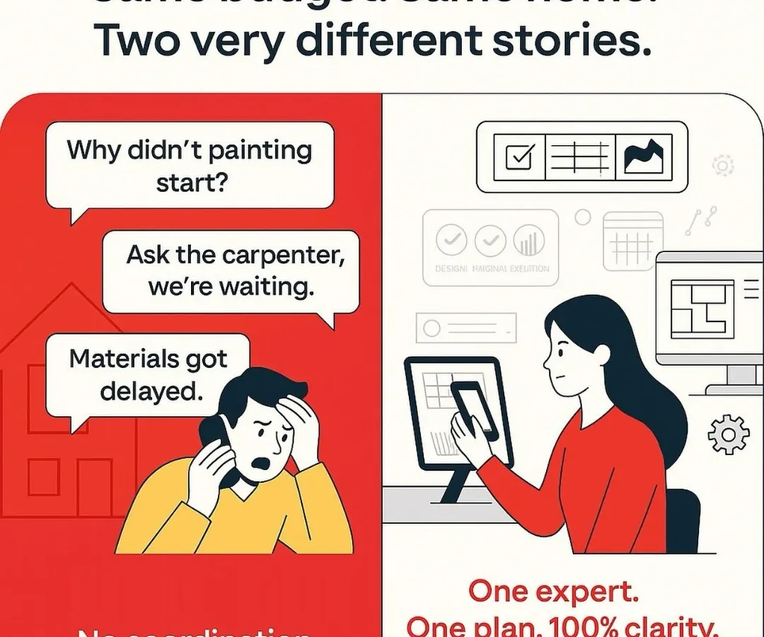 I understand the stress of a poorly managed project. This graphic shows the difference between the typical chaos of coordinating multiple vendors and my streamlined, single-point-of-contact approach that guarantees clarity and control from start to finish.