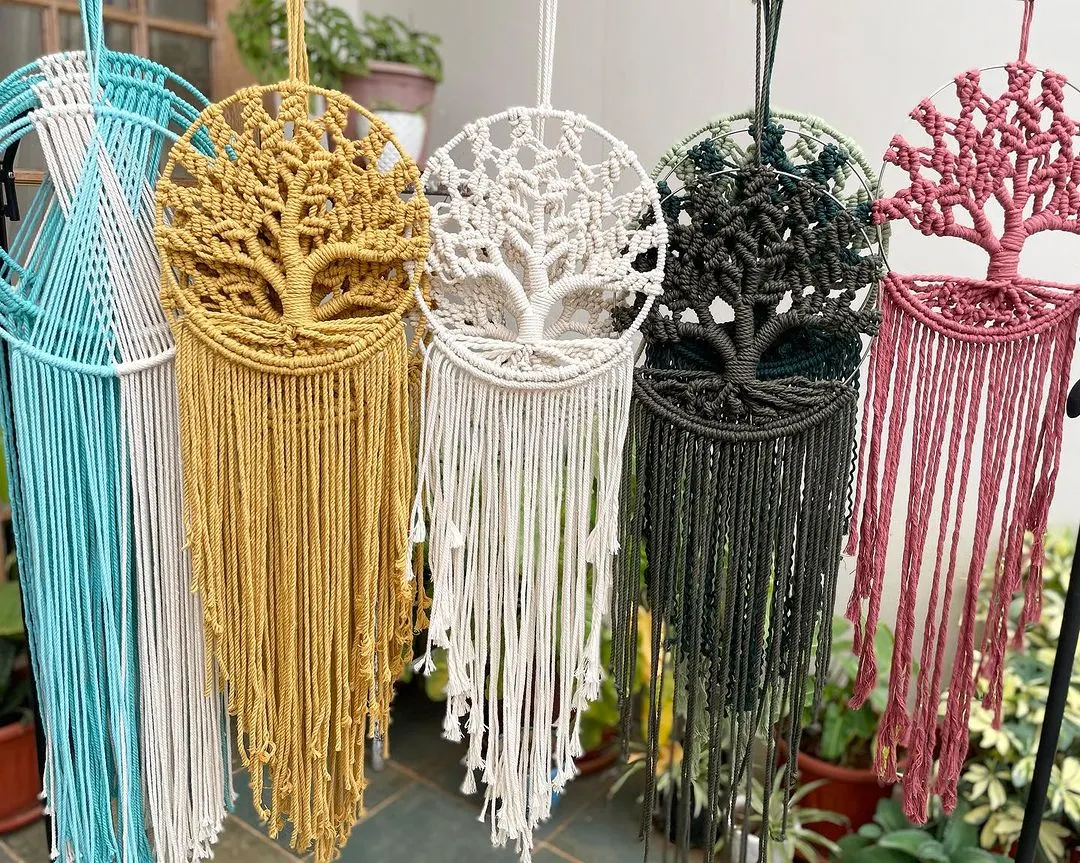 My Kalpavriksha, or Tree of Life, is one of my most popular creations. Here you can see a few of the different colors I offer, from bright mustard yellow to classic off-white and earthy green. They are believed to bring prosperity and are a wonderful housewarming gift.