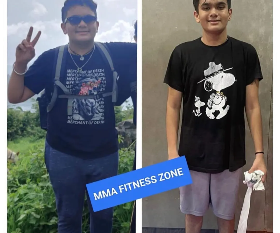 The picture says it all. This is what real dedication looks like. We transformed this student from fat to fit with a combination of kickboxing, a proper diet plan, and consistent hard work.
