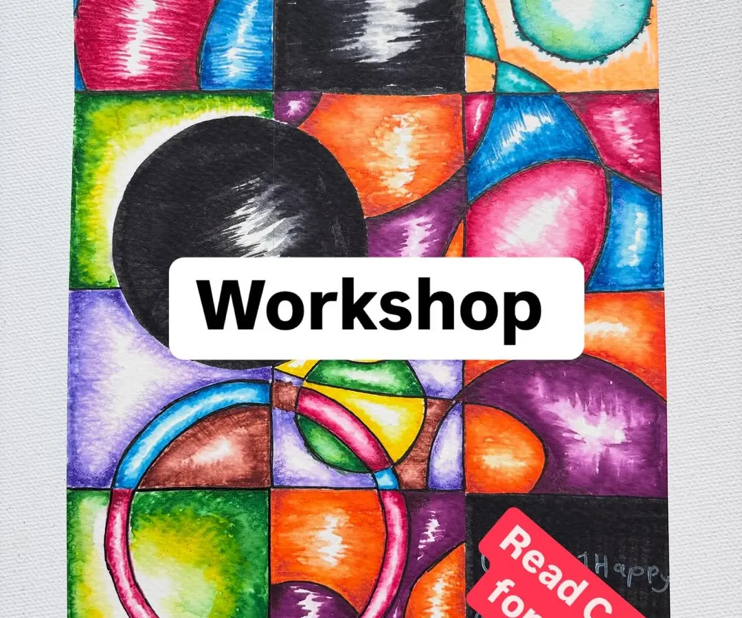 This is a piece from my beginner abstract art workshop. I love helping people explore geometric shapes and vibrant colours to create something modern and personal for their home. It's a super fun session available both online and in person here in Pune.