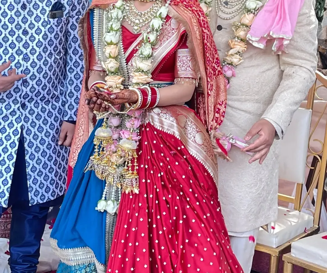 It’s moments like these that I live for. Seeing a bride look this radiant on her wedding day in a custom Tehhzeeb lehenga is the greatest reward. We combined a traditional red bandhani with a rich blue brocade to create this unique bridal look.