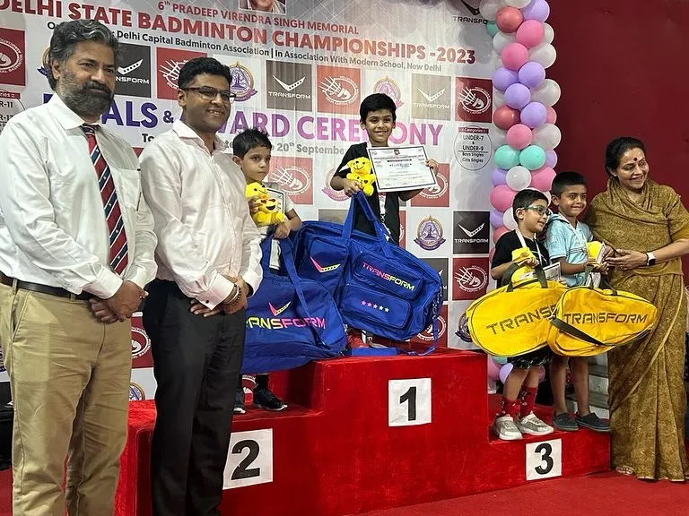 Here is one of our youngest champions, Advit Mishra, after winning the Delhi State U-7 Championship. We believe in nurturing talent from a very early age, providing a strong foundation for a successful badminton career.