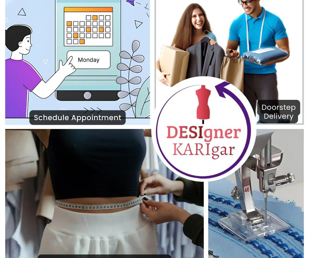 My entire service is built around your convenience. This is my simple, four-step process: schedule an appointment, I visit you for measurements and design finalization, my karigars perform quality stitching, and I deliver the finished outfit to your doorstep.