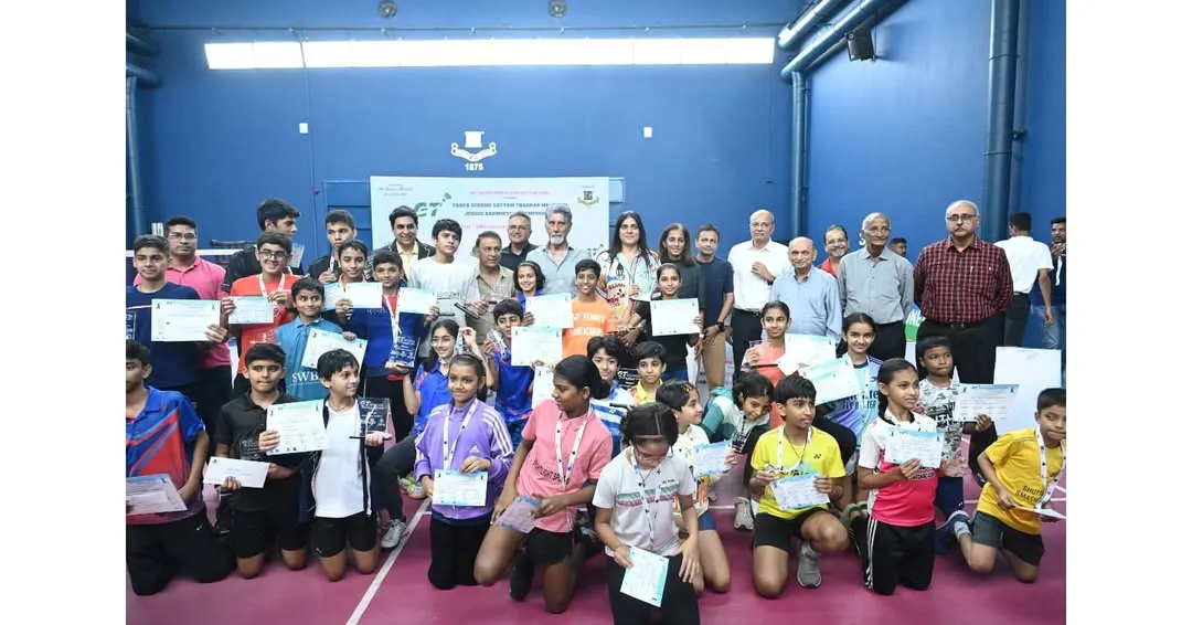 A moment of collective achievement at the Yonex Sunrise Gautam Thakkar Memorial Championship. This large group of winners and participants showcases the scale of the state-level junior badminton events we organize.