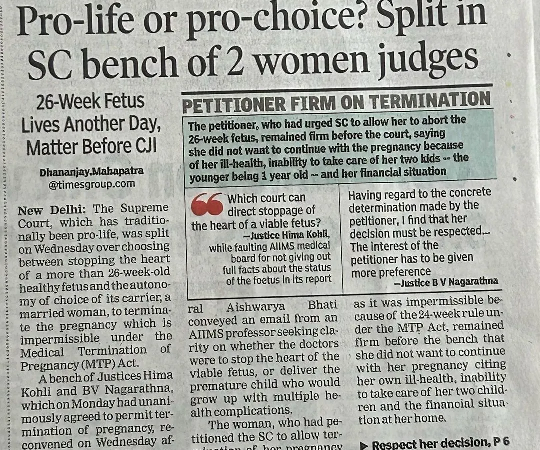 My practice extends to the most sensitive and personal areas of an individual's life, including matters of reproductive autonomy. This newspaper clipping highlights a complex case involving the Medical Termination of Pregnancy Act. I provide legal counsel in these situations, navigating the intricate balance between personal choice, medical ethics, and the existing legal framework to defend my client's personal liberty.