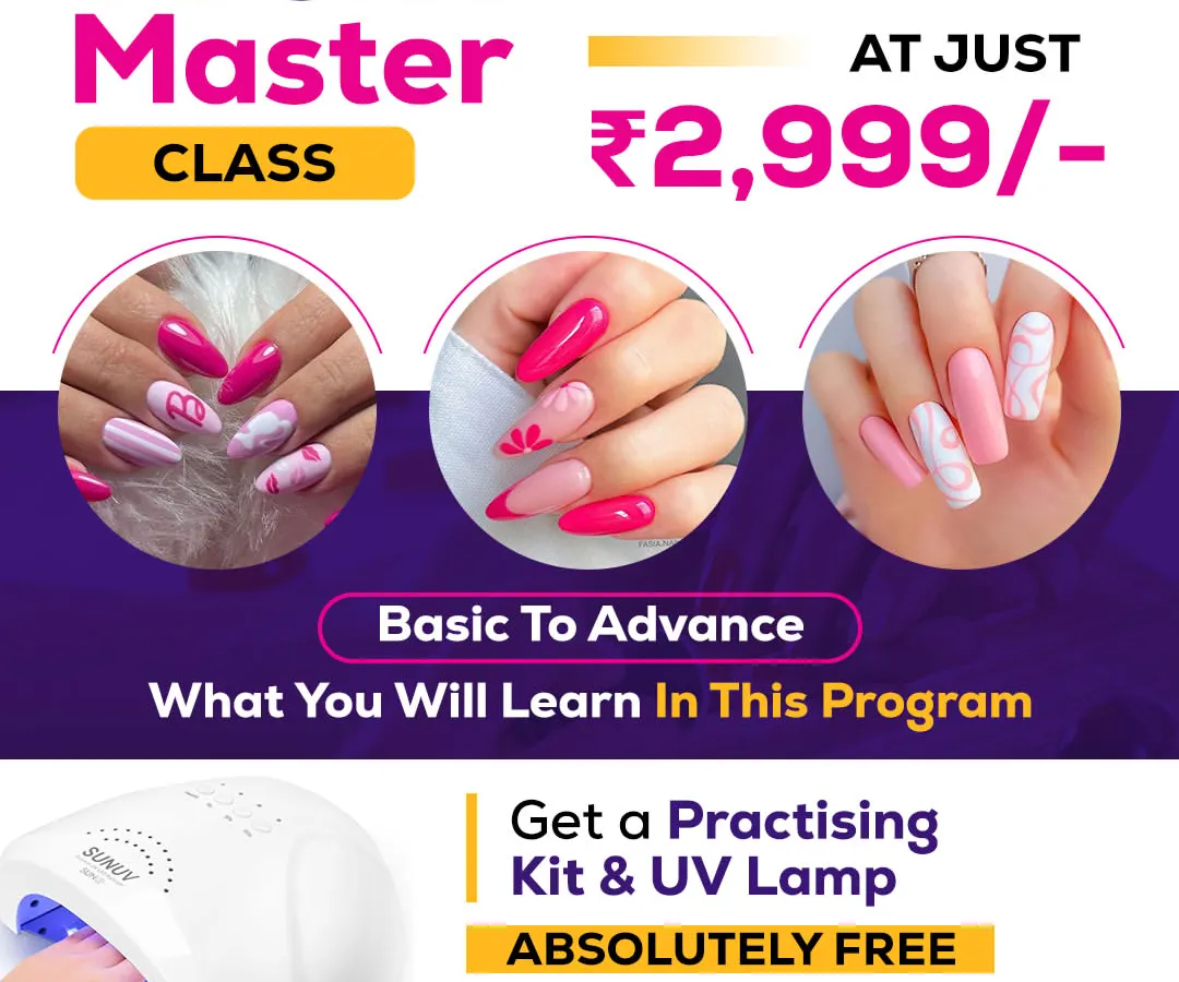 Your career as a professional nail artist starts here. Our Nail Master Class is a comprehensive program covering basic to advanced techniques. We make it easy to start, with a low course fee and a free practicing kit and UV lamp for our first students.