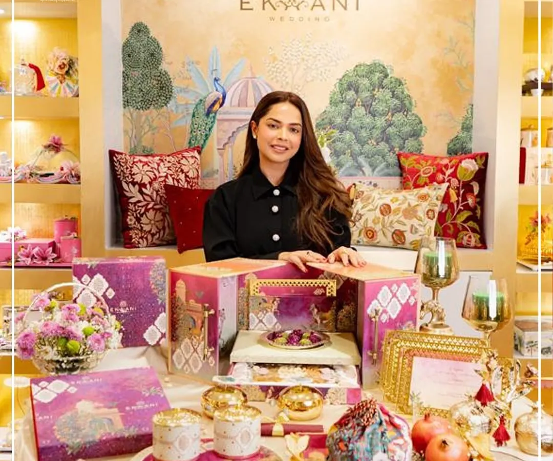 Here I am, surrounded by the elements of a bespoke wedding story I designed. This Pichwai-themed collection, with its vibrant colors and meaningful motifs, shows how I transform a family's vision into a tangible celebration of their heritage.