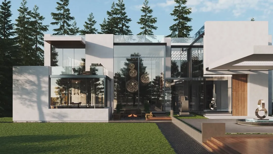 This ongoing project in Virginia, USA, is a 30,000 sq. ft. vastu-compliant villa on a five-acre plot. The design merges contemporary Indian architectural principles with the natural landscape, featuring column-free spaces, daring cantilevers, and a central courtyard to connect residents with the changing seasons.