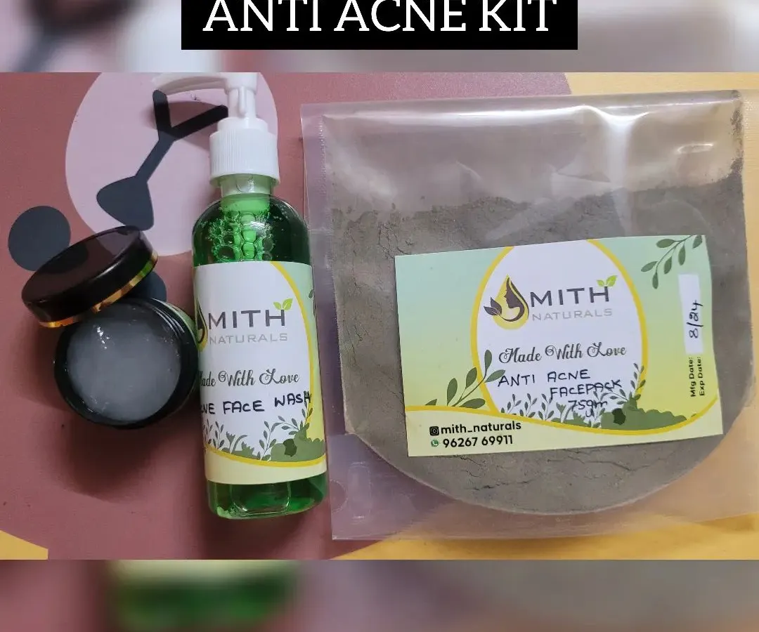 My complete Anti-Acne Kit, which includes the face wash, gel, and face pack. I created this set to work together to gently control oil, clear up breakouts, and soothe troubled skin without any harsh chemicals.
