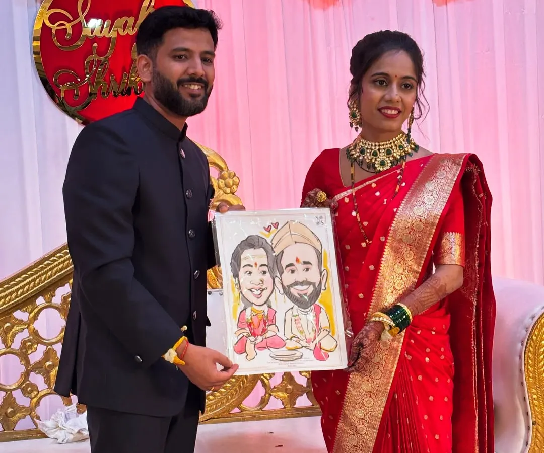 A special keepsake for the happy couple on their big day. I love capturing the spirit of wedding celebrations with a personalized couple caricature that they can cherish forever.