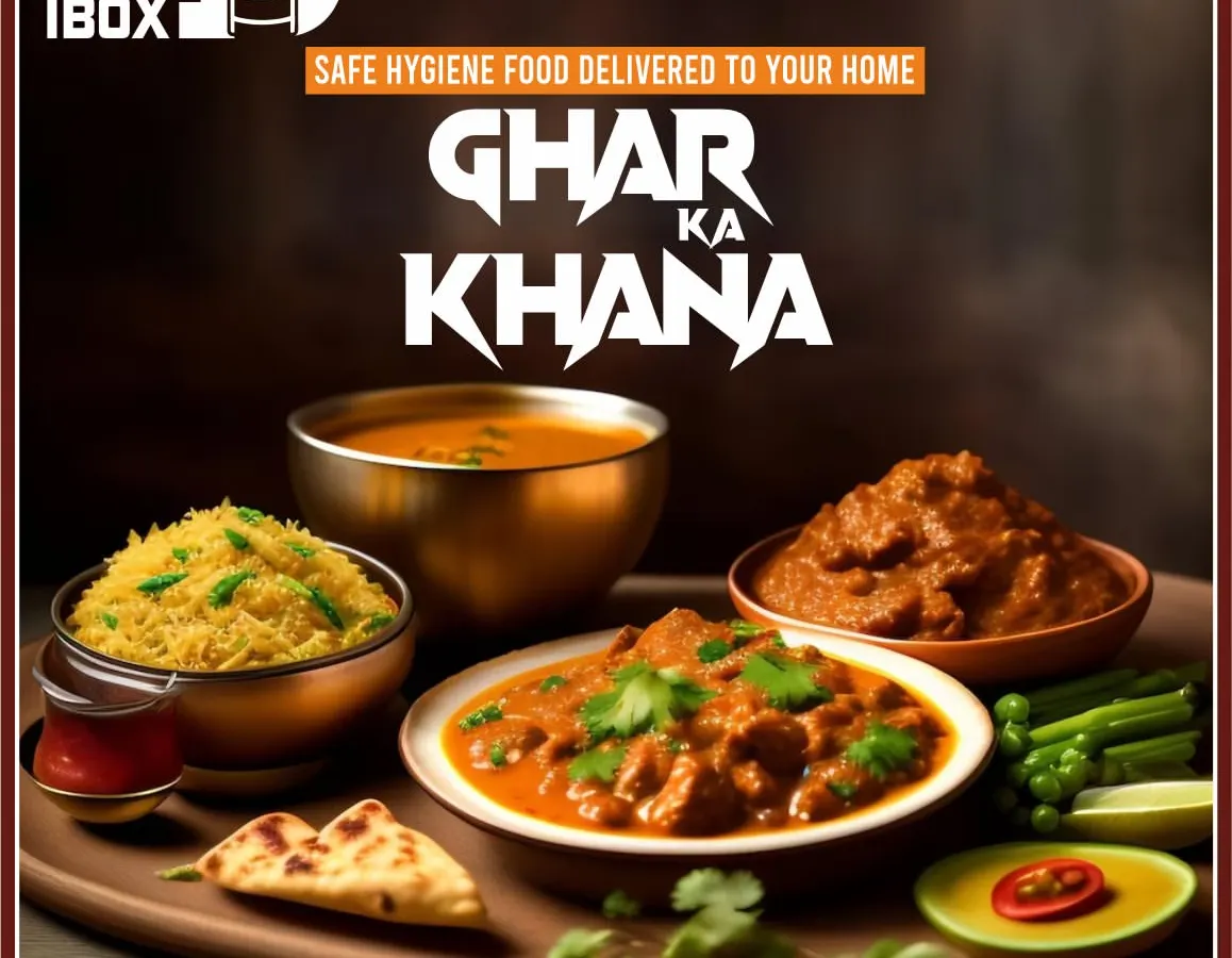 We deliver safe, hygienic, and delicious 'Ghar ka Khana' right to your event or office. This spread features a home-style non-vegetarian curry, fragrant rice, dal, and soft naan, capturing the essence of a comforting, well-cooked meal.