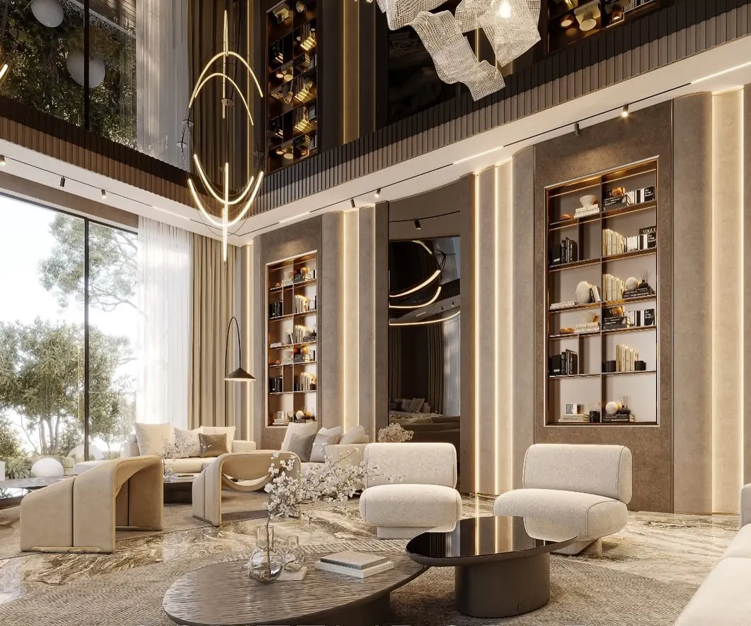 Where grandeur meets functionality, this double-height living space harmonizes contemporary design with timeless elegance. The interplay of natural light, sculptural lighting, and a curated material palette creates a sophisticated dialogue between form and function, redefining luxury living.