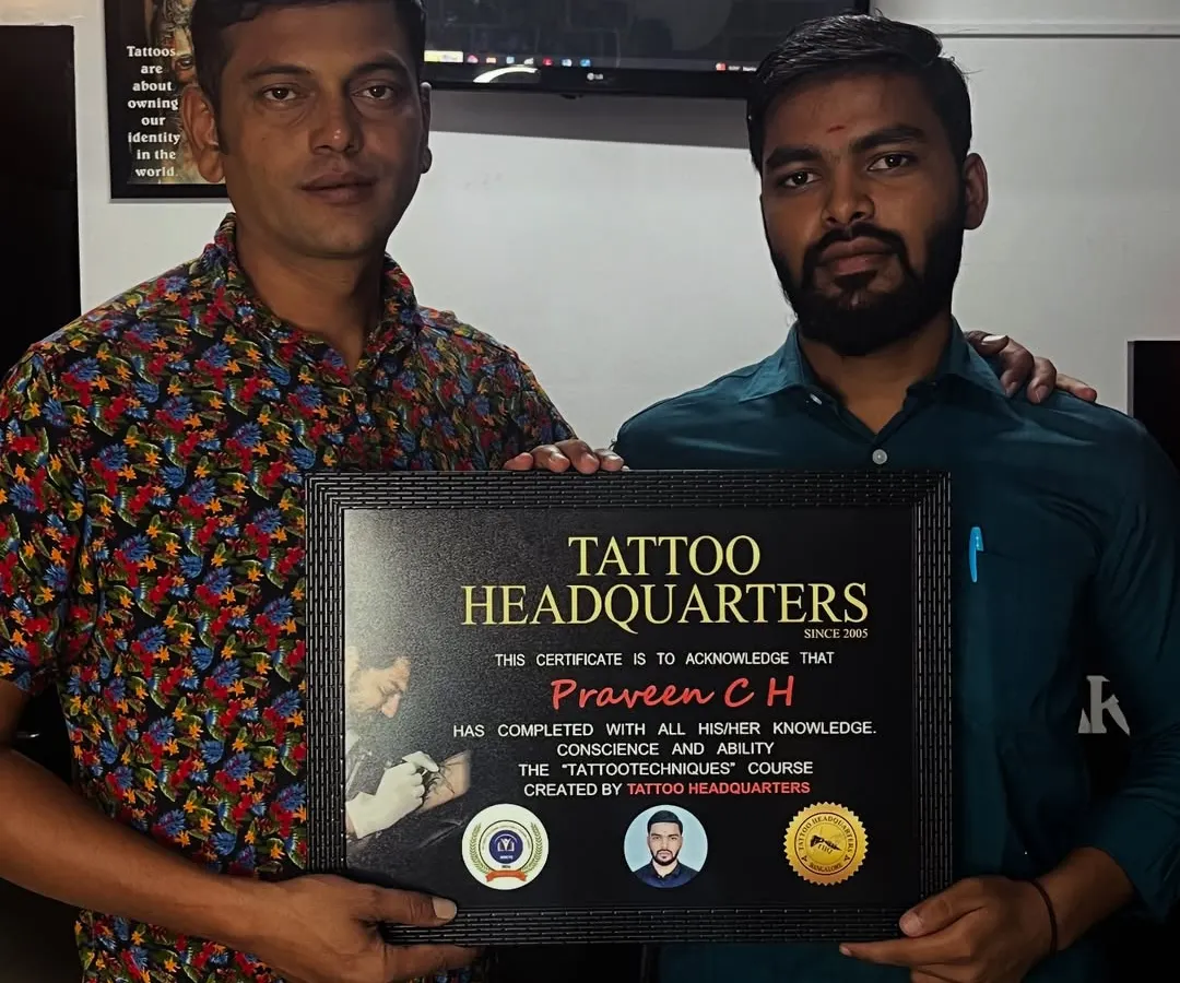 We believe in celebrating success. Here is a proud graduate from our April batch holding his government-recognized certificate, fully equipped with the skills and confidence to become a professional tattoo artist.
