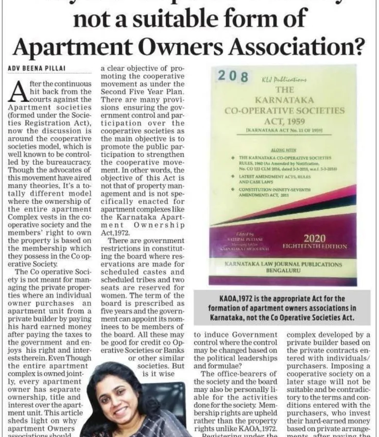 We often see apartment owners incorrectly forming associations under the Co-operative Societies Act, which can lead to significant legal and financial complications. This published article clarifies the fundamental differences and outlines why a cooperative society model is unsuitable for apartment property management, reinforcing the need for guidance under the correct legal statute.