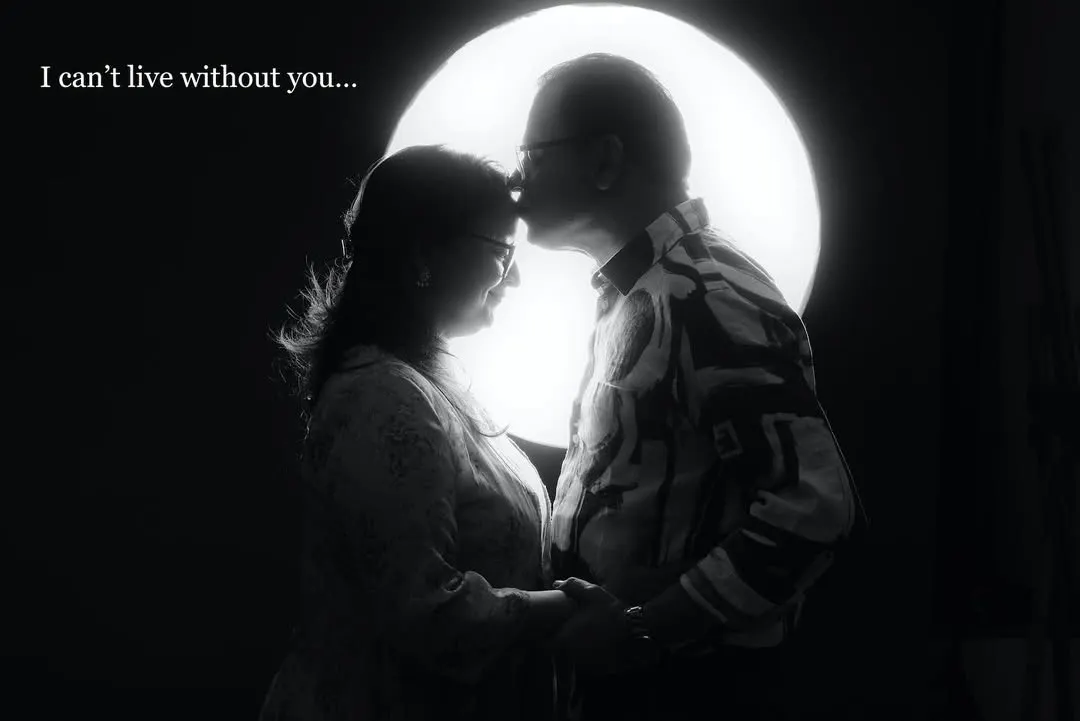 Celebrating a lifetime of love with a dramatic silhouette portrait. This was for a 25th-anniversary shoot, using creative lighting in the studio to create a timeless and emotional image.