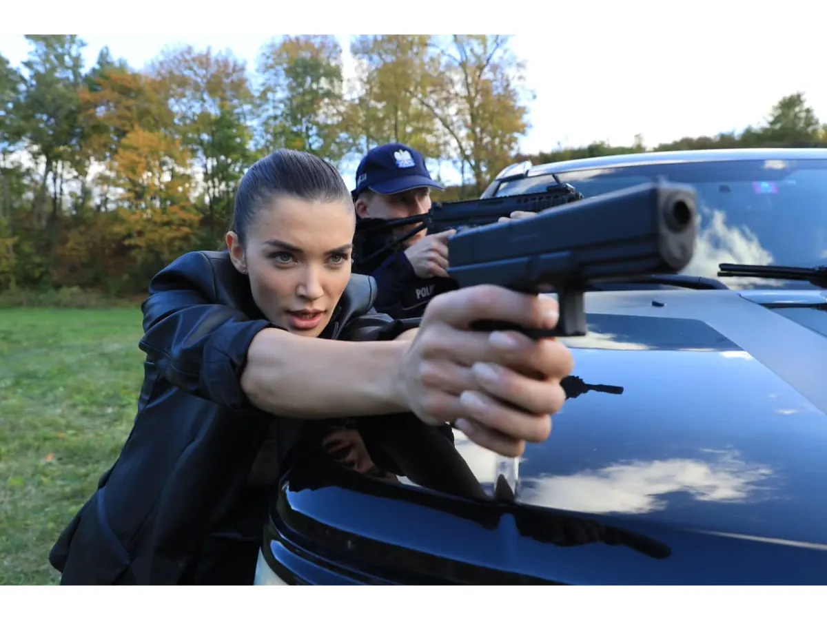 As the costume designer for the action film 'CRAKK', I created practical and powerful looks for the characters. Here, Amy Jackson is in full action mode, with her outfit designed for movement while defining her tough, operative persona.