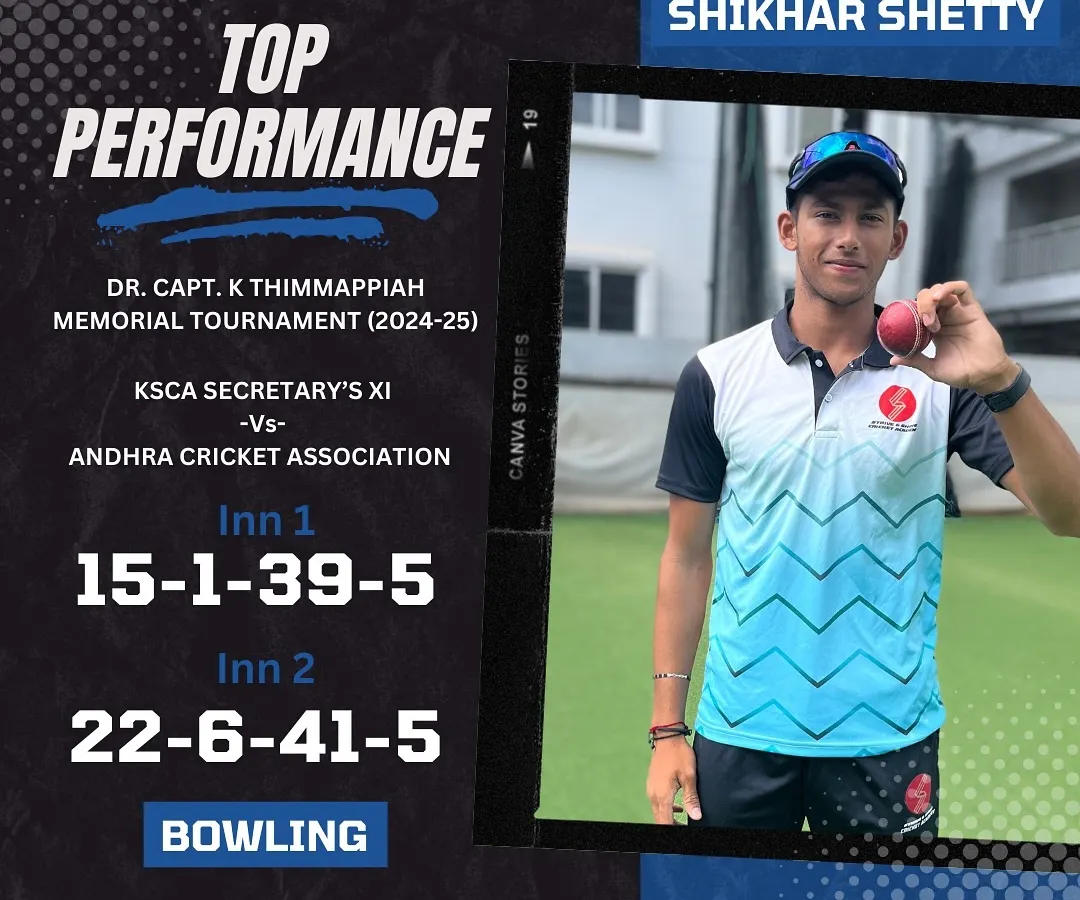 The result of dedicated, smart training. We are incredibly proud of our bowler Shikhar Shetty for his stunning 10-wicket haul in the Dr. Capt K Thimmappiah tournament. This is what happens when skill meets strategy.