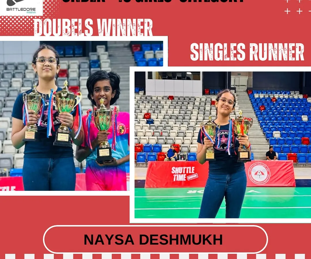 This is what we strive for. I'm incredibly proud of Naysa's performance at the National Level Badminton Tournament in Bahrain, winning the Under-15 Girls' Doubles and securing Runner-Up in Singles.