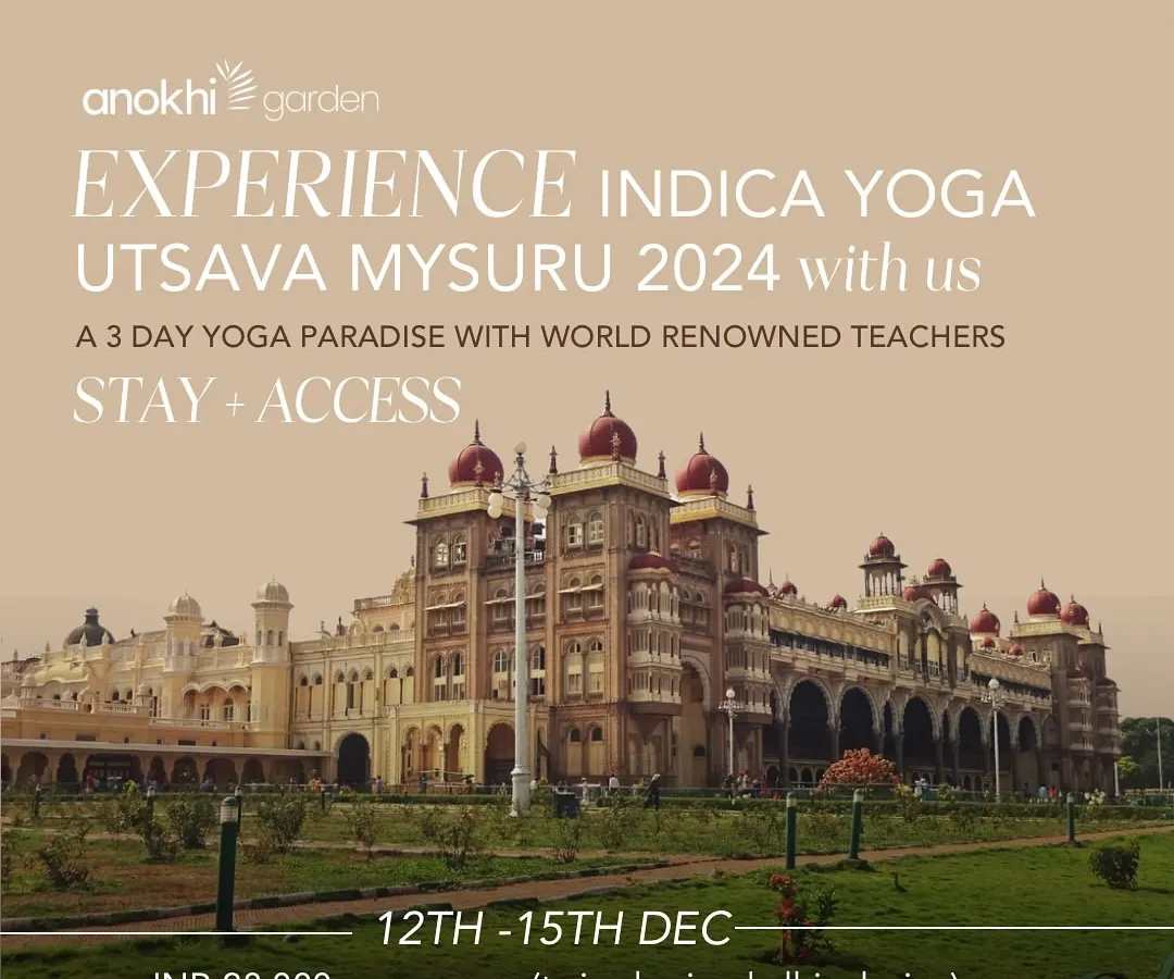 I am so happy to partner with the Indica Mysuru Yoga Utsava, a true paradise for any yoga lover. This image captures the magnificent backdrop of the Mysuru Palace for this festival. I have created a special all-inclusive package for our community to experience this event, which includes your stay and full access to learn from world-renowned teachers.