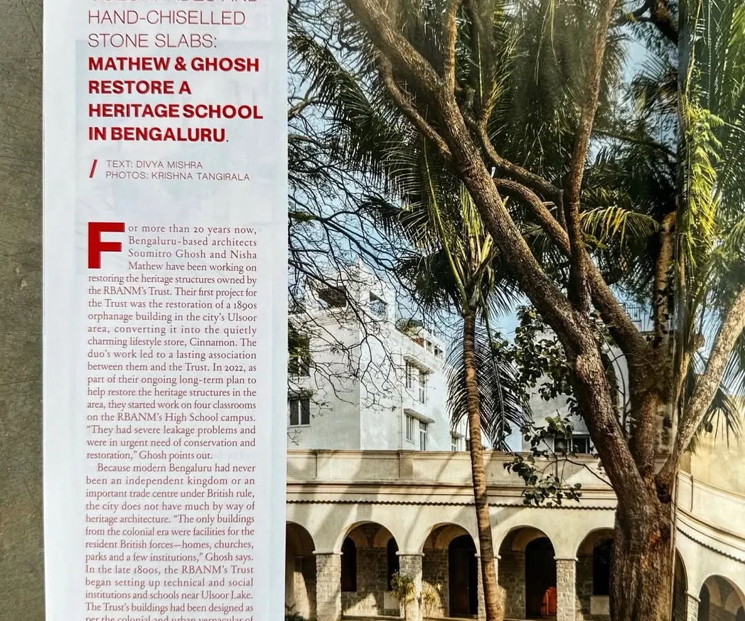 The arched colonnades of the RBANM’s High School, dating back to 1873, restored and given a new lease on life. Our conservation work here was about more than repair; it was about preserving a place of learning and memory for future generations of students in Bangalore.