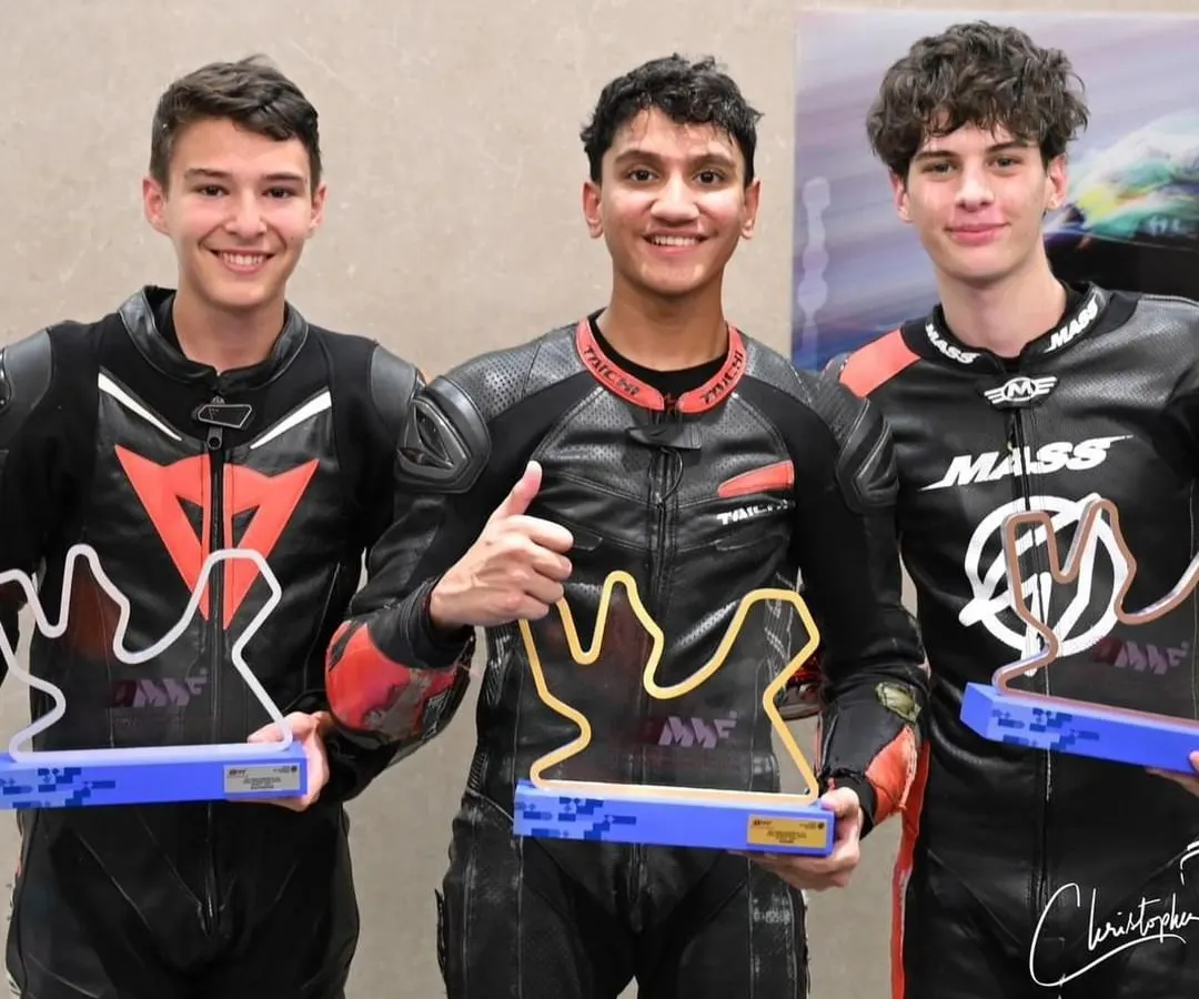 We build champions. Here is our student, Rakshith Dave, celebrating a double podium finish at the Qatar Supersport 300, representing India on the international stage. This is the result of dedication and expert coaching.