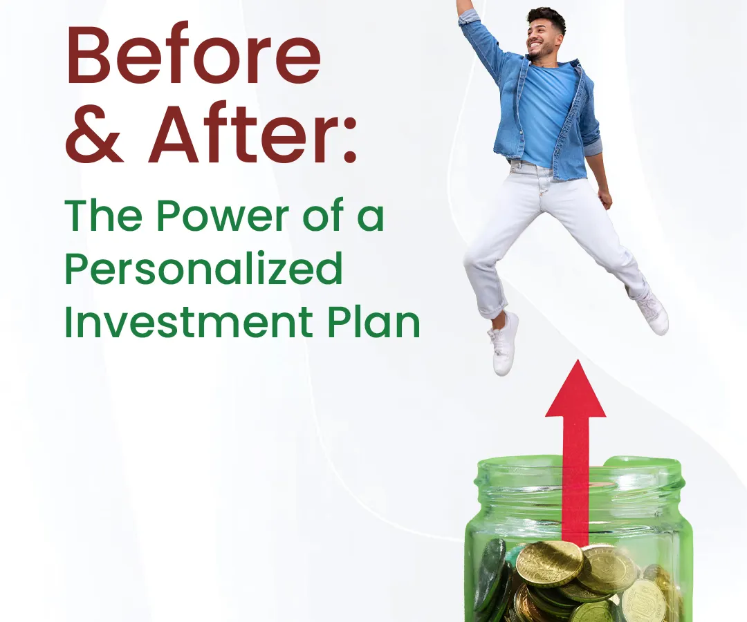 This image is the start of a visual story showing the transformation our clients experience. We take them from a state of financial confusion with unclear goals and random investments to a position of clarity, confidence, and purpose-driven wealth growth.