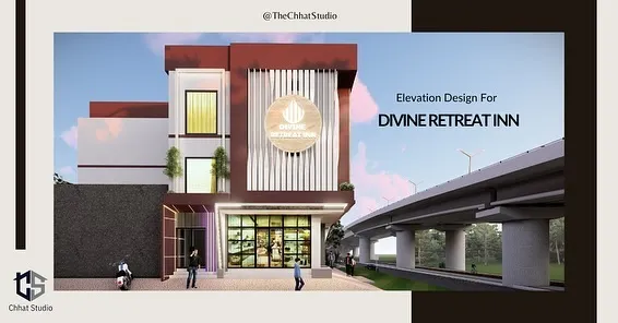 The facade of the Divine Retreat Inn was designed to make a bold first impression. I used a mix of modern materials, including textured metal cladding and large glass panels, to create a dynamic and visually striking exterior that is both contemporary and inviting.
