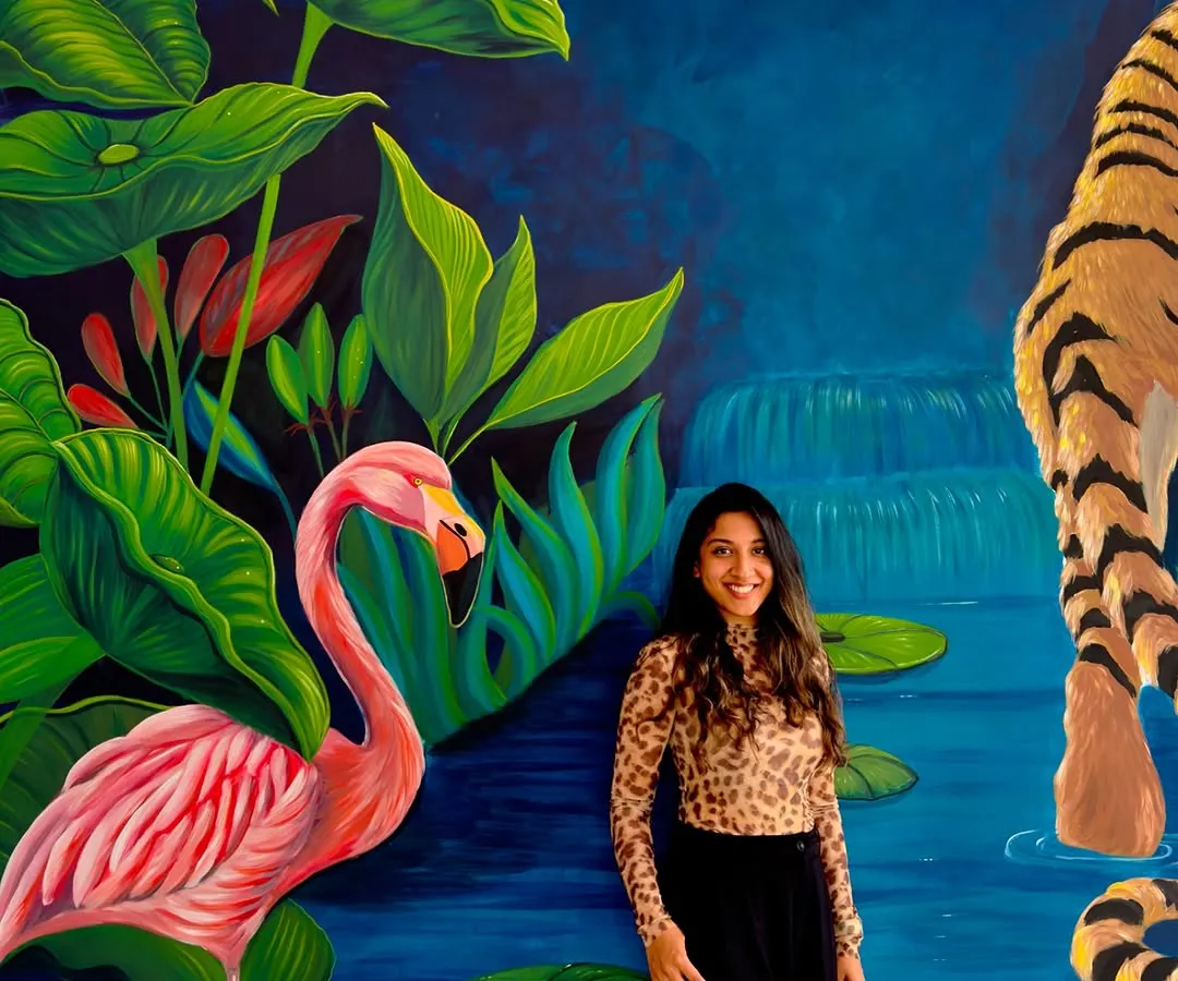 Imagine a mystical forest coming to life in your own home. I painted this piece, with its vibrant flamingo and majestic tiger, for a farmhouse in Hyderabad, turning a blank wall into a portal to another world. If you want your space to tell a unique story, I can create that for you.