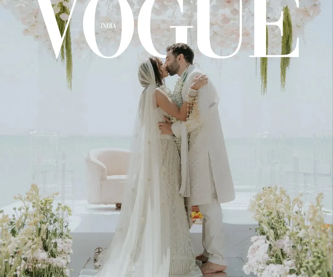 A moment of pure bliss, captured for Vogue India. This kiss, set against the serene backdrop of Mauritius, is more than a photo; it's the culmination of a story that began in London and celebrated the blending of two cultures under the island sun.