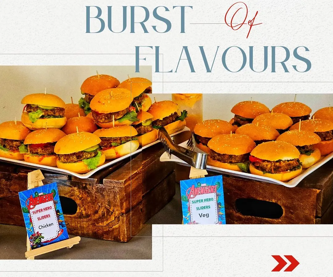 Power up your party with these "Superhero Sliders". I love getting creative with themed labels and food presentation to match your child's imagination, making mealtime the main event. These are available in both chicken and vegetarian options.