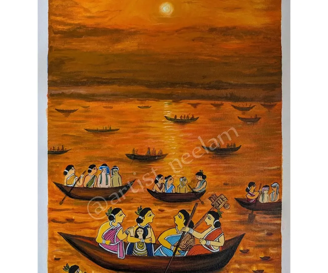 In my Paitkar painting "Women breaking the orthodox tradition," I imagine a society where women take on new roles. This tribal folk art from Jharkhand is traditionally used for storytelling, and here I use its bold style to tell a modern tale of empowerment.