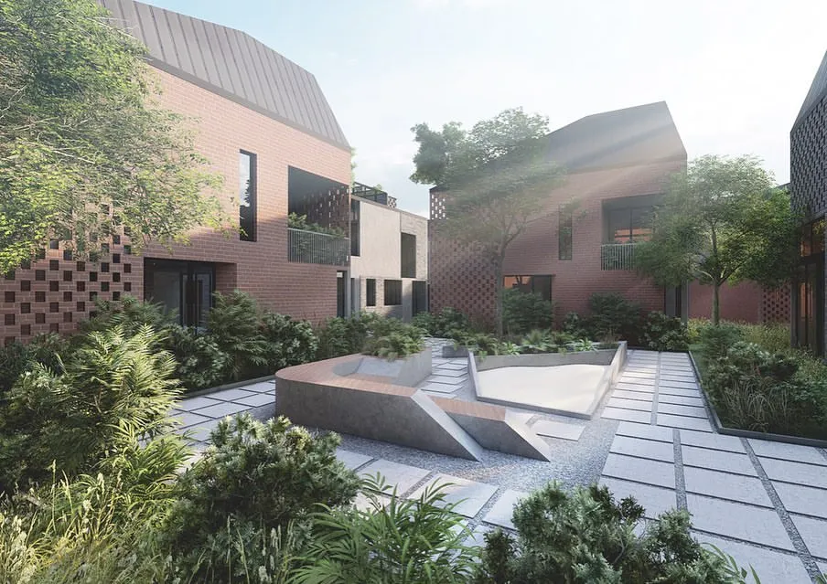 We believe in creating communities, not just housing. This view of a communal courtyard in our Kolgaon masterplan shows how we design intimate social pockets, using lush landscaping and human-scale architecture to foster a strong sense of neighborhood and connection.