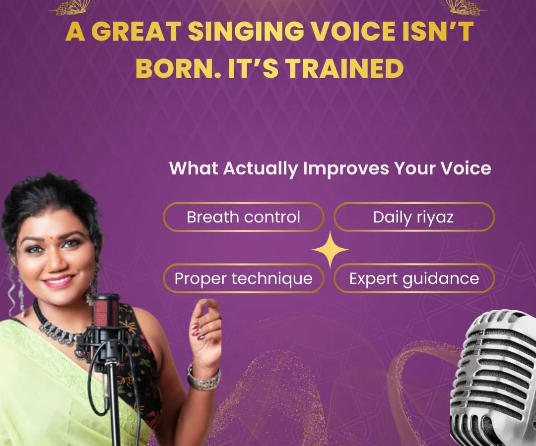 This is my core belief. A great singing voice is not a matter of luck, it is a skill built through proper technique, dedicated 'riyaaz' (practice), and expert guidance. I focus on these four pillars to help you unlock your true vocal potential.