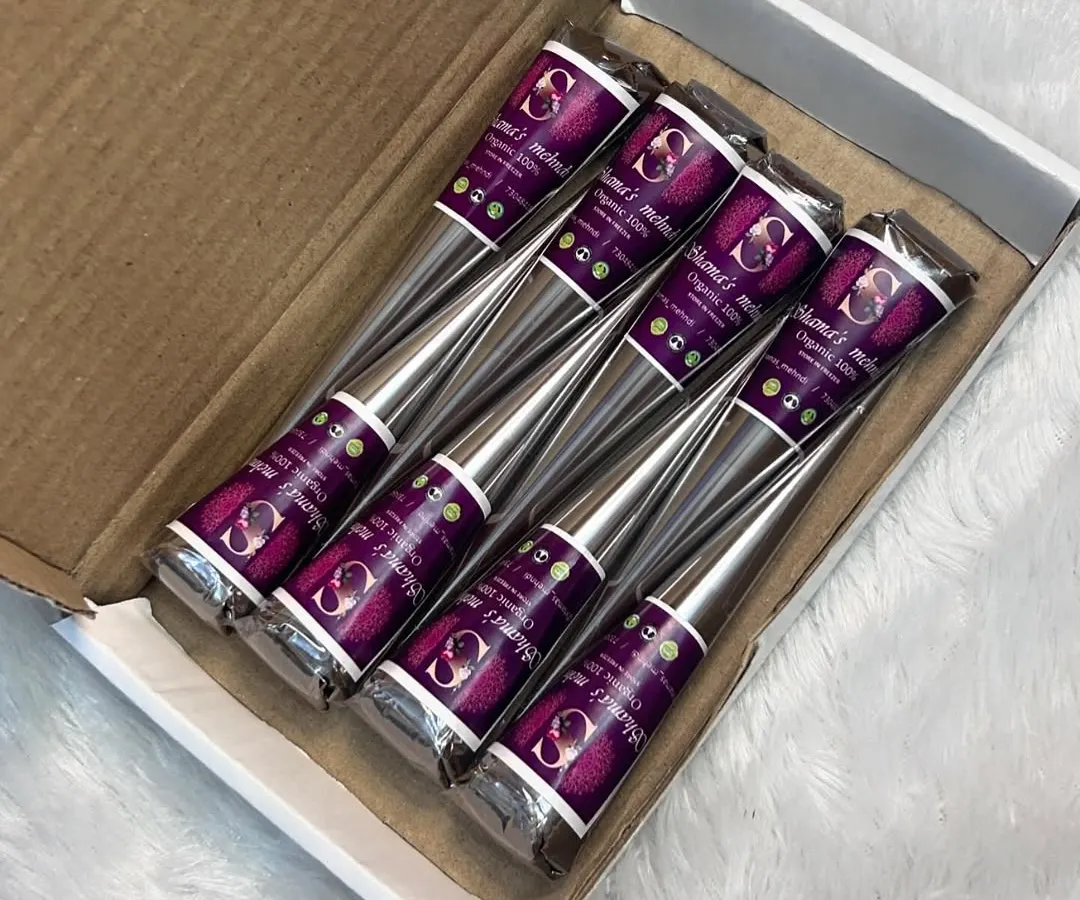 Here are my Signature Organic Henna Cones, boxed up and ready to go. Each cone is handmade and rolled by me with a super fine tip for detailed work. I use a 100% organic paste that is smooth and guaranteed not to clog.